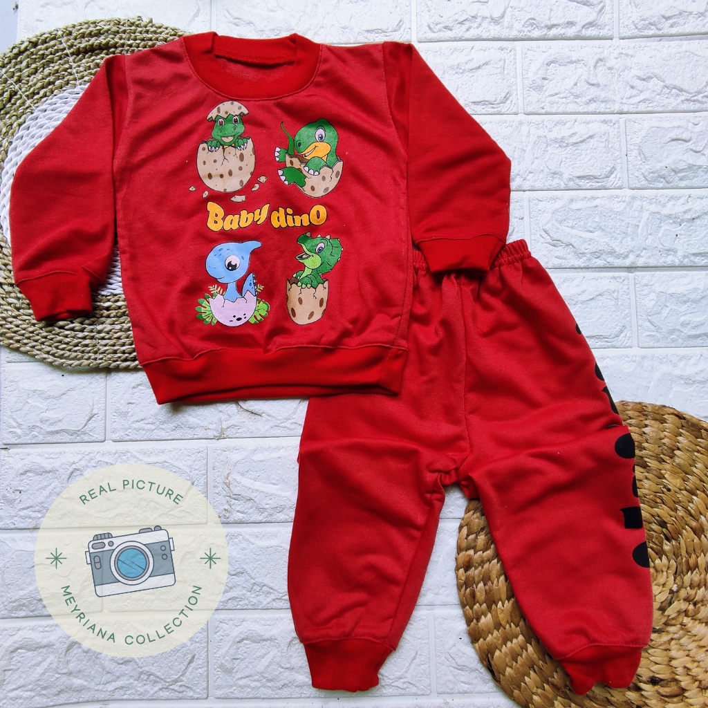 Setelan Joger Bayi Sweater Bayi Baju Bayi Motif Dino Usia 3-12 Bulan