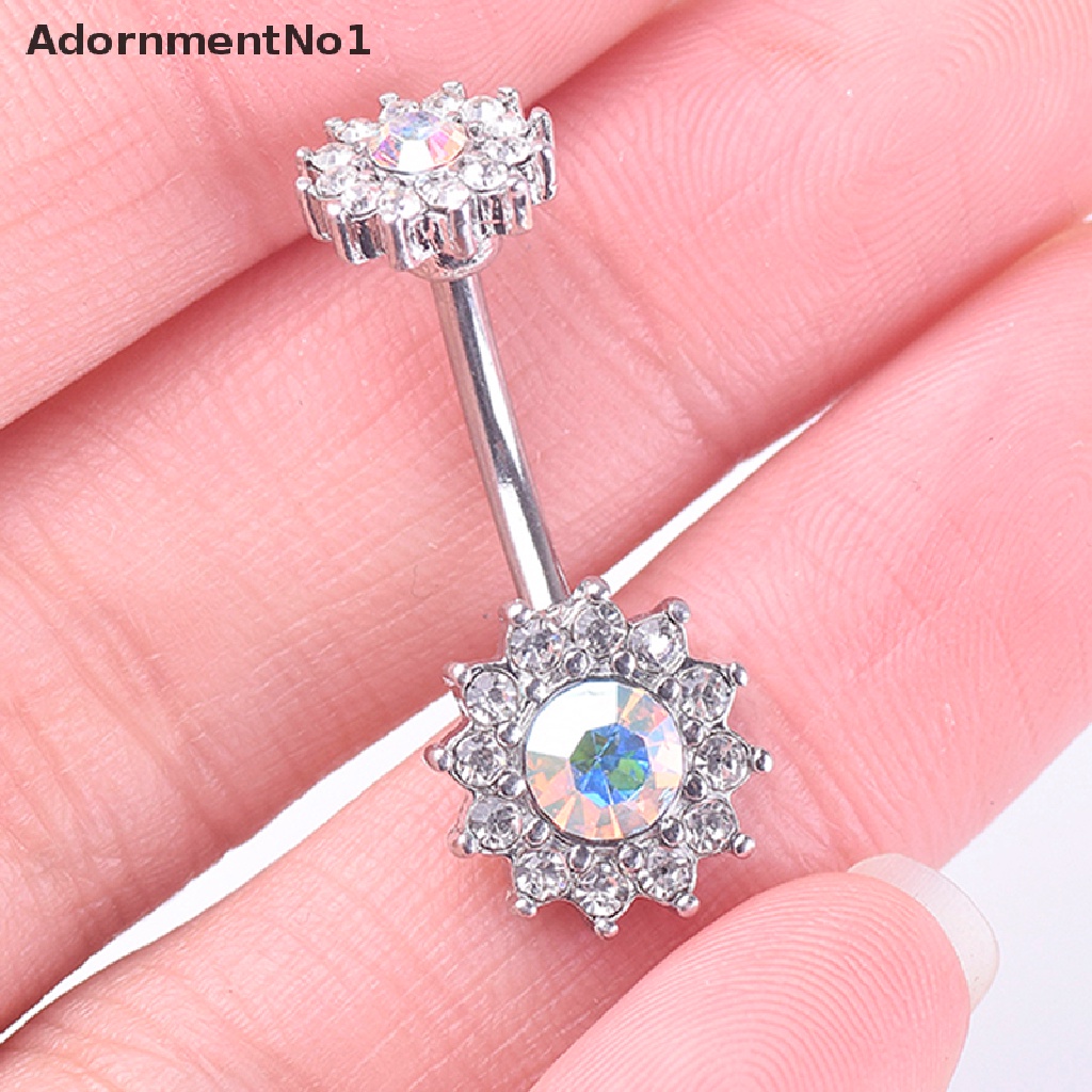 (AdornmentNo1) Anting Tindik Perut / Pusar Model Bunga Kristal Untuk Wanita