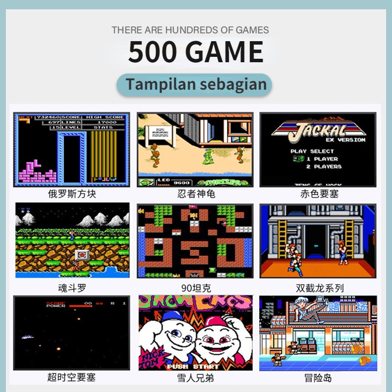 Konsol game genggam 2,4 inci 500 game nostalgia klasik pertempuran ganda multi-warna