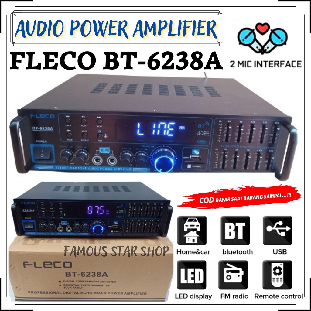 MURAH MERIAH~ Power Amplifier FLECO BT-6238A Bluetooth Stereo Karaoke + Mp3 player + FM Radio | Audi