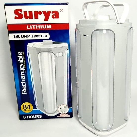Surya Lampu Emergency Petromak 3 Sisi SHL L8401 Frosted SMD 84 LED Light Led Rechargeable
