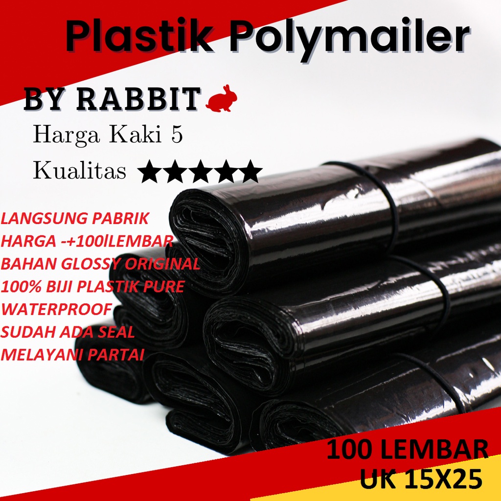 

polymailer kantong online hitam glossy 15x25 kantong Plastik polymailer amplop packing online