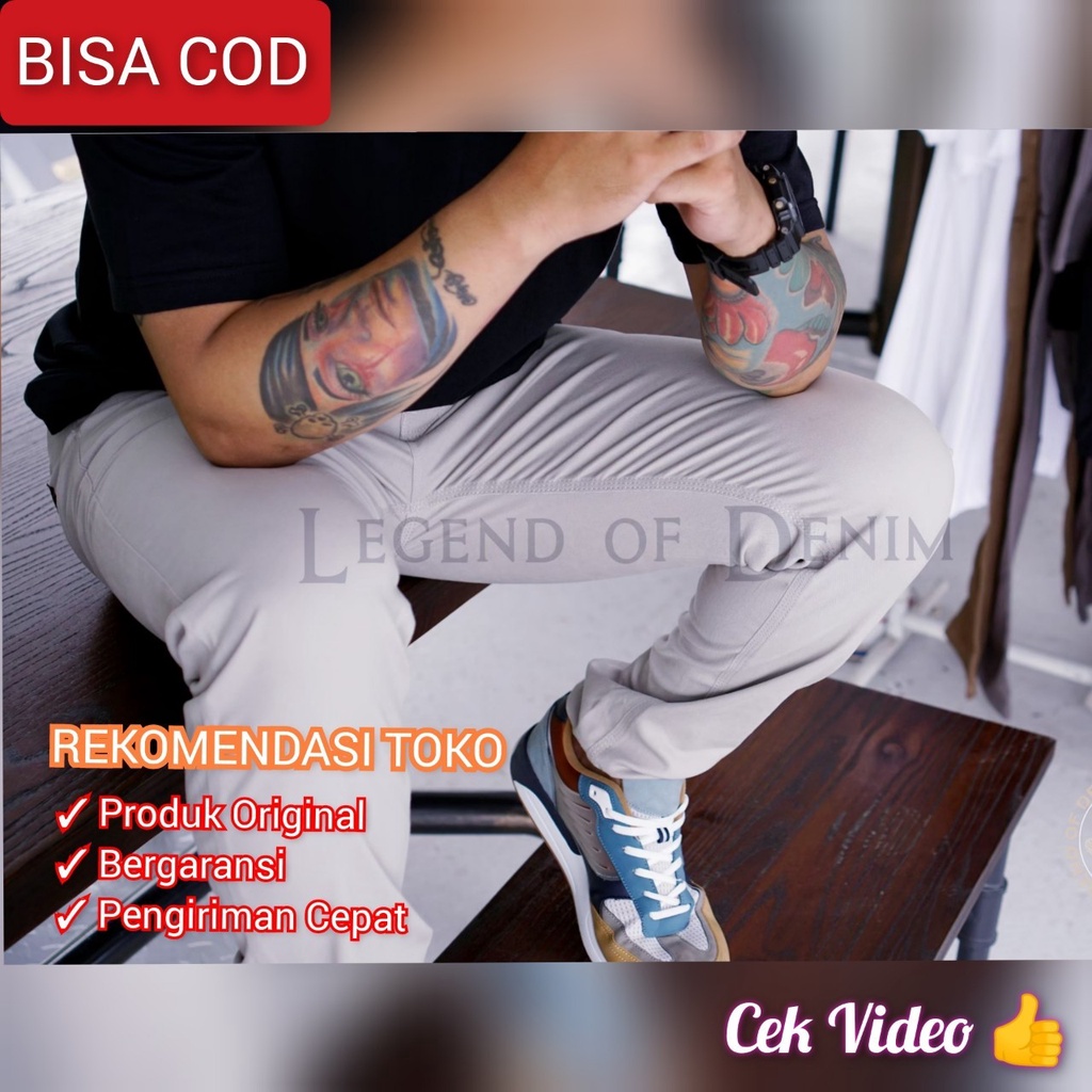 Legend Of Denim Celana Chino Panjang Stretch pria celana chino warna Khaki LOD seri CNS008