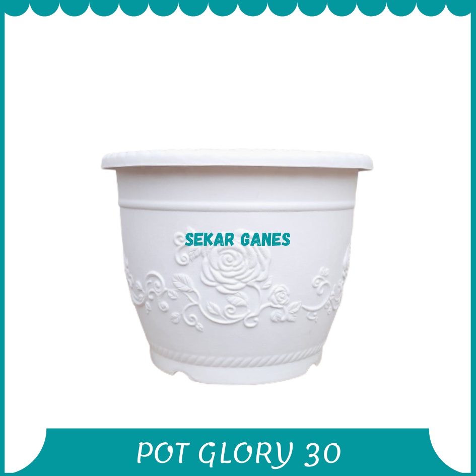 Pot Glory 30 Cm Putih Motif Pot 30 Plastik 30cm Glory Vas Pot Plastik Bunga Putih