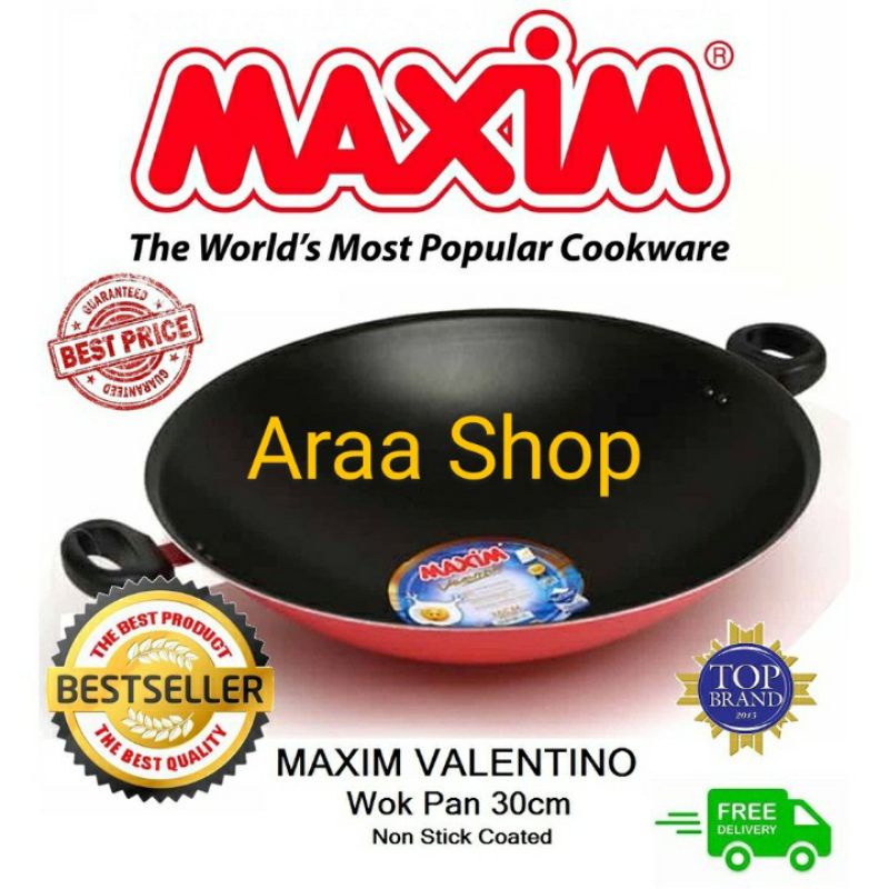 Wajan Maxim Valentino Non stick/Wok Pan 36cm 34cm 32cm 30cm/Wajan Penggorengan Teflon/Kuali Kwali Ke