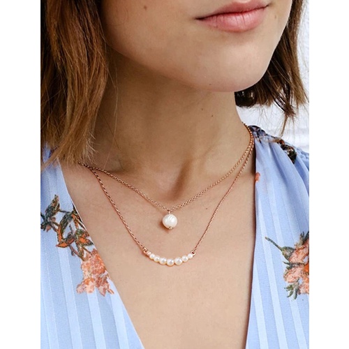 LRC Kalung Fashion Gold Color Pearls Decorated Double Layer Necklace