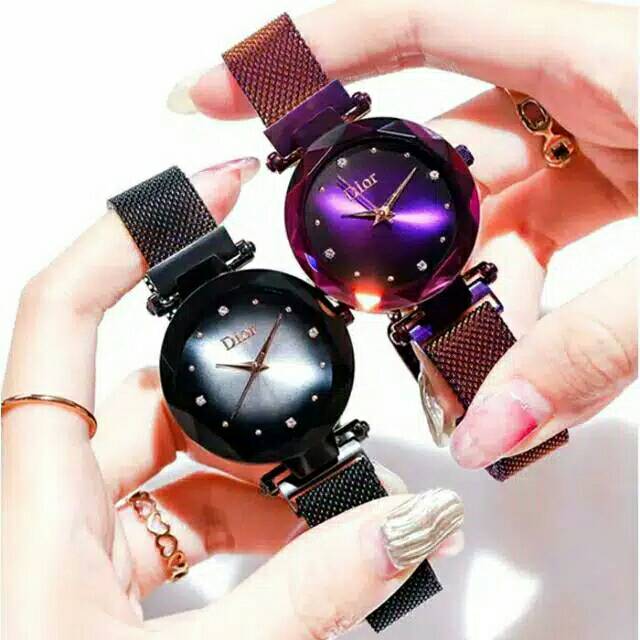 Terima Cod)Jam Tangan Wanita ( D Plat Warna) Strap Magnet (Dikirim Dari Jakarta)