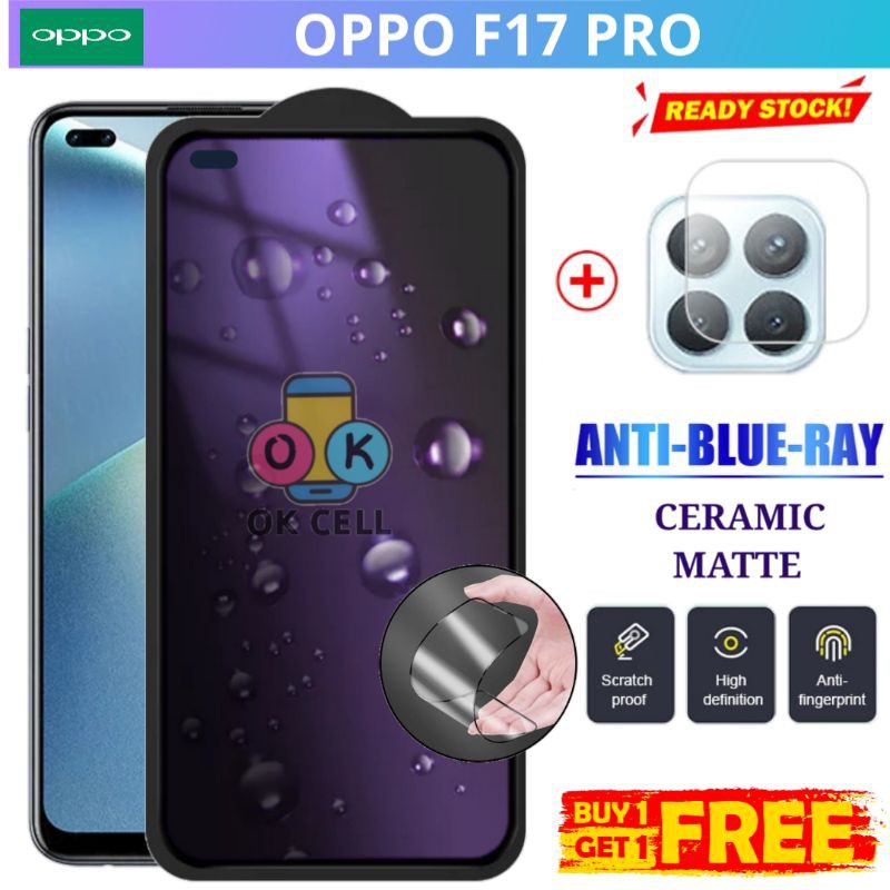 2in1- Tempered Glass Ceramic Anti Blue Light Matte Oppo F17 Pro TG Anti Gores Radiasi Full Layar