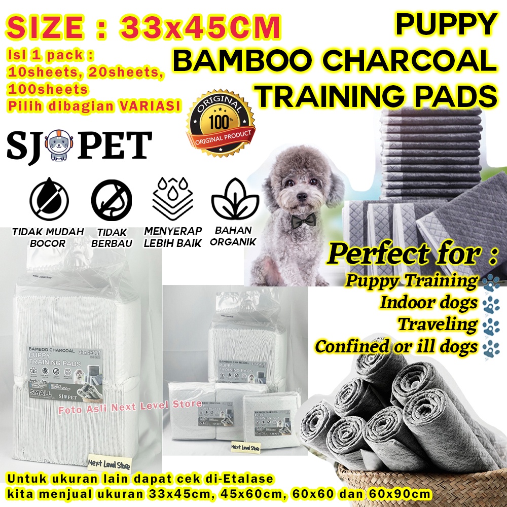 33x45cm Charcoal Bamboo Pet Training Pad Diaper Dog 33x45 10/20/100pcs - Pilih paket di VARIASI