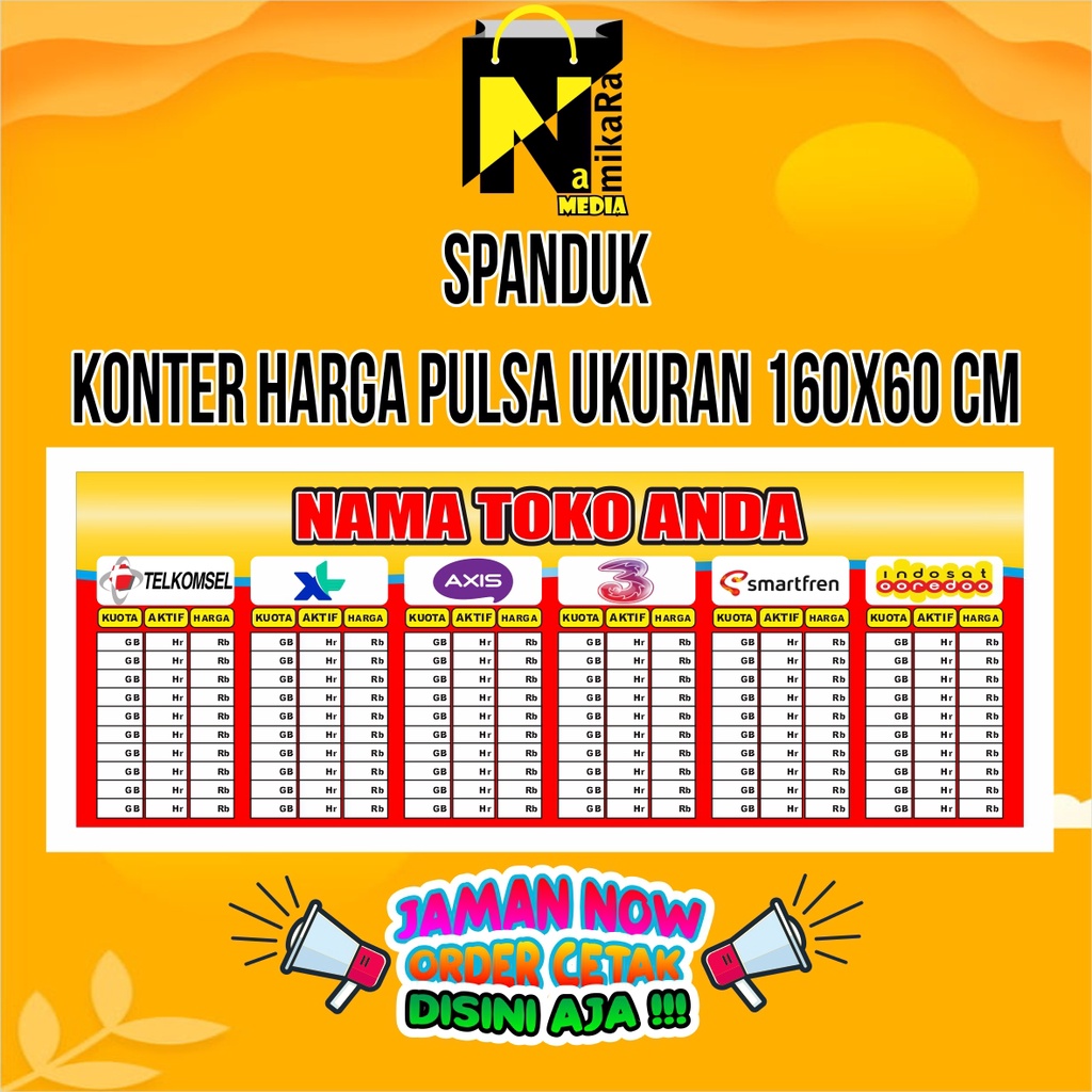 Spanduk banner backdrop konter pulsa murah bisa custom / banner kuota internet keren dan murah terba