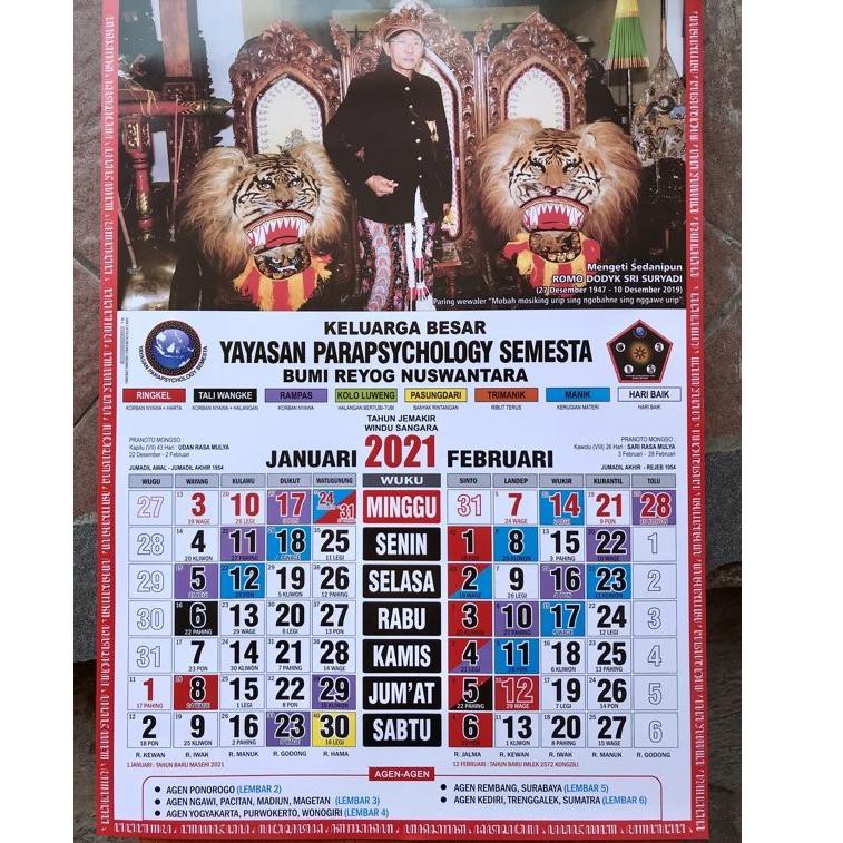 Jual 1212 Kalender Jawa 2021 Yayasan Parapsychology Semesta Kalender Yps 2021 Shopee 