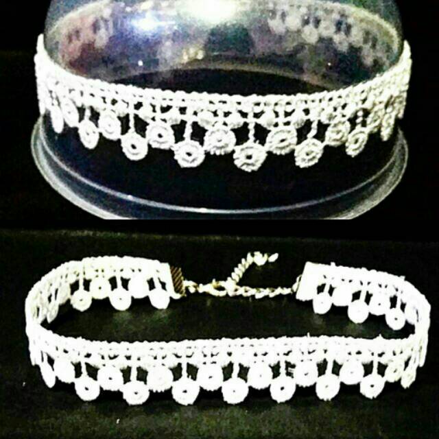 White Lollipop Lace Choker Plain Necklace | Kalung Handmade