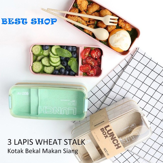 Wheat Straw Three Layer Lunch Box / KoMerupakan ratak Bekal 900ml / Kotak makan siang / tiga tingkat