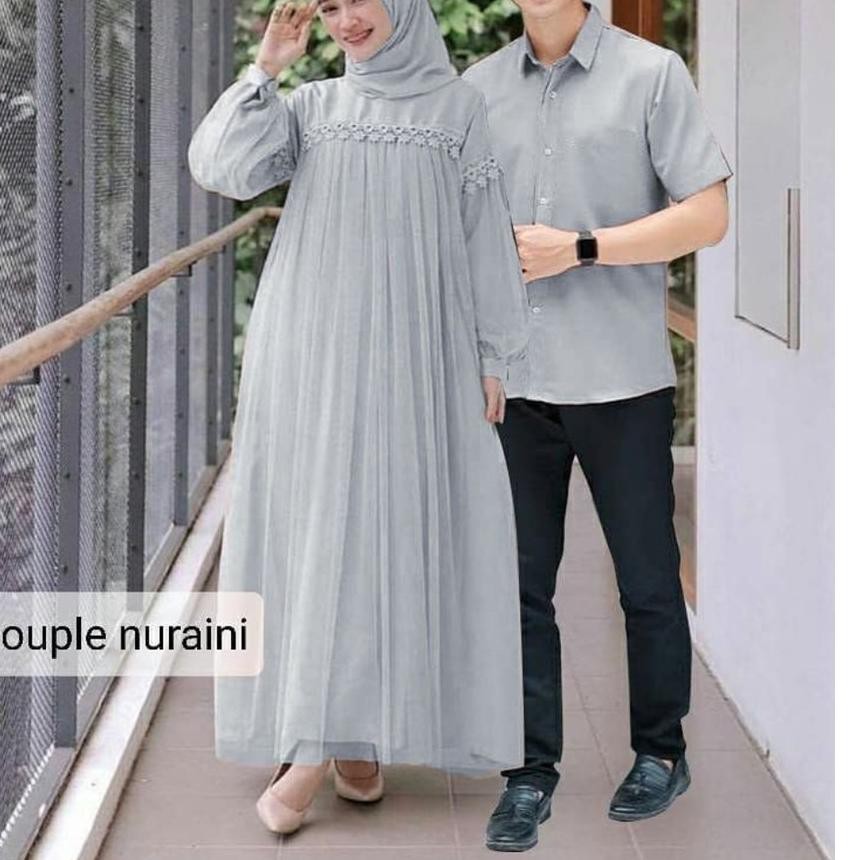 ➵ GAMIS COUPLE BROKAT NURAINI TILE AYAH IBU KELUARGA| MAXI DRESS PEREMPUAN RENDA KEMEJA PENDEK PRIA