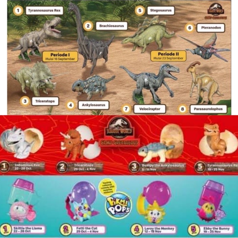 Mainan Happy Meal McD Jurassic World Pikmi Pops Pop Surprise Dino Toys McDonald Toy baru new segel