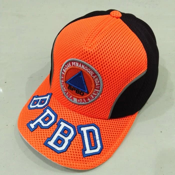 topi jaring BPBD kombinasi oren