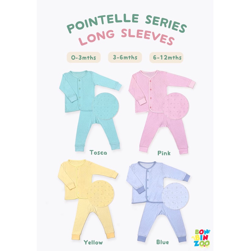 Pointelle Bonbinzoo Setelan Baju Panjang Celana Panjang Baju Pendek Celana Pendek Baju Kutung Celana Pop Polos Warna Lembut Boy Girl Pastel Bayi dan Anak SNI 0-3 / 3-6 / 6-12m