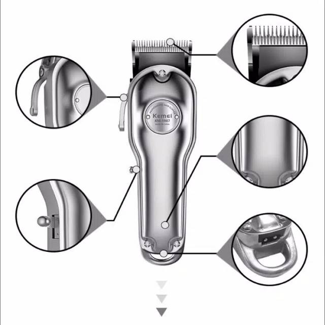 Alat Cukur Rambut Kemei KM-1987 SILVER Hair Clipper Mesin Potong Rambut