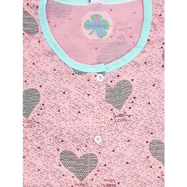 Piyama CP Kaos Dewasa (Kancing 5)-Love Gerimis PEACH