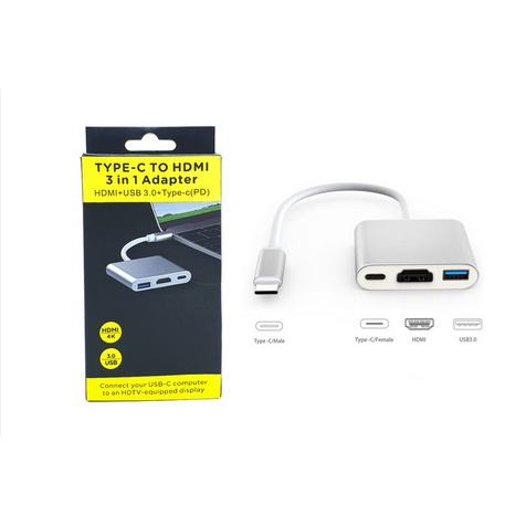 Converter USB Type C to HDMI + TypeC + USB 3.0 Adapter Cable