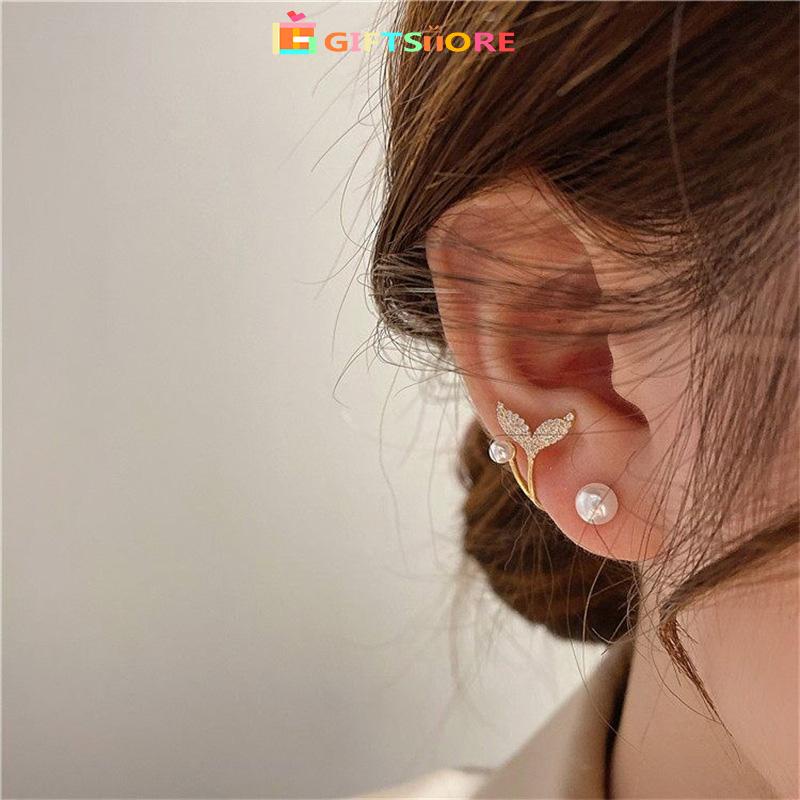 COD✨Anting Tusuk Sterling Silver 925 Model Ekor Ikan Hias Mutiara Elegan Ala Korea Untuk Wanita gs