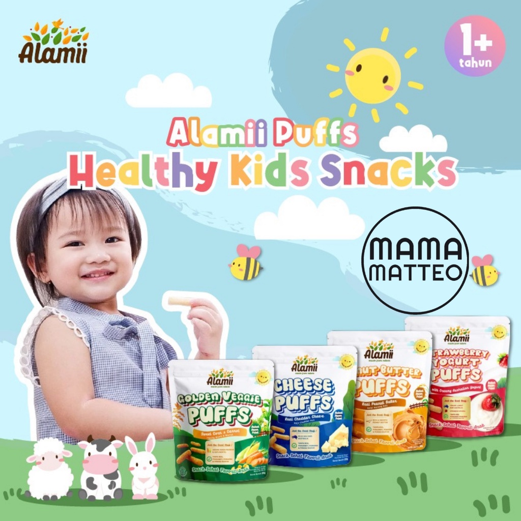 ALAMII PUFFS Snack Bayi Anak / Baby Food Snack Kids / Cheese Golden Veggie Peanut Butter Strawberry Yoghurt Chocolate Cheesy Tomato Chicken Mushroom Keju / ALAMI BANDUNG