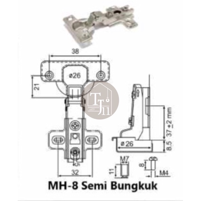 ENGSEL SENDOK MINI 26mm HUBEN MH-8 ( SEMI BUNGKUK ) / ENGSEL SENDOK MINI 26mm SEMI BUNGKUK