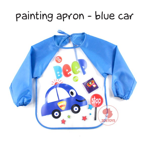 Zoetoys Painting Apron | Peralatan Melukis 2in1 untuk Baby Bib Waterproof Anak Bayi Tahan Air Spons Apron Celemek Lukis dan Baju Bayi | Kids Painting Kit