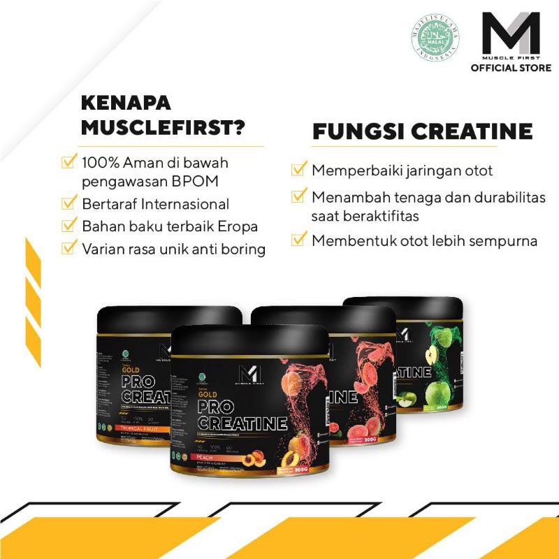 Muscle First Pro Gold Creatine 360gr 60 serving Pouch 420g Unflavored 125g Creatin Monohydrate Kreatin Suplemen Gym Fitness