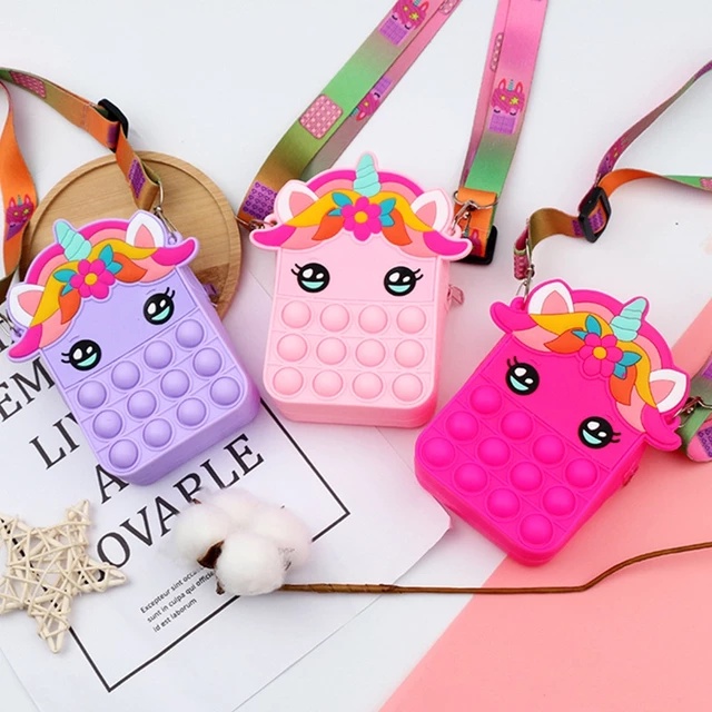 Tas Jelly Mini Pop it Anak Perempuan Model Slempang Sling Bag Unicorn Rainbow