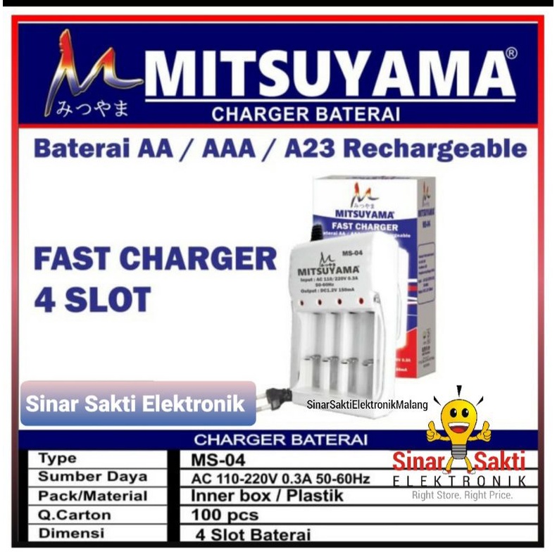 Charger Baterai 4 Slot AA AAA A23 Mitsuyama Fast Charging Cas Alat