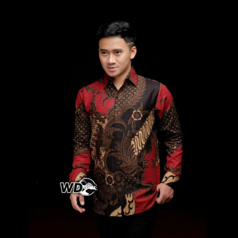 Agrapana Baju Batik Pria Lengan Panjang Batik Premium Modern Rajata size M L XL XXL-Mahesa merah