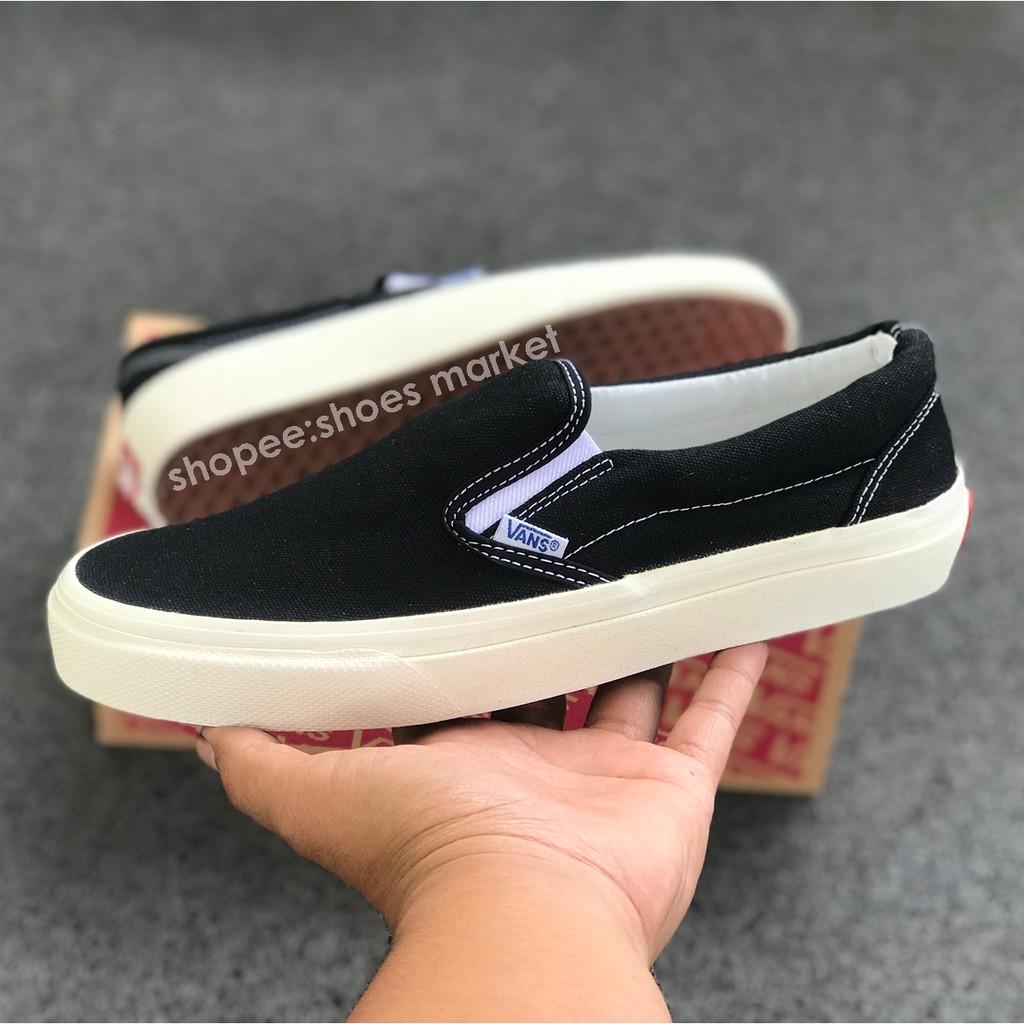 Sepatu Vans Slip On OG Black White - Free Kaos Kaki