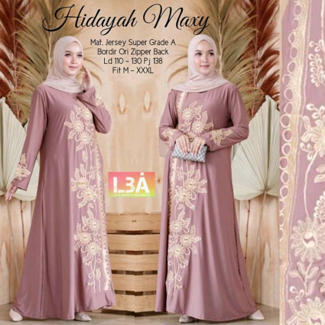 Hidayah Maxy Jumbo Gamis Syari LD 130 Gamis Jumbo Jersey Motif Bordir xxxl Ld 130cm Arabian Abaya Gamis Lebaran Remaja Muslimah Terbaru Seragaman Pengajian Murah Dress Wanita Muslimah Syar'i Gamis Polos Tebal Premium Warna Hitam