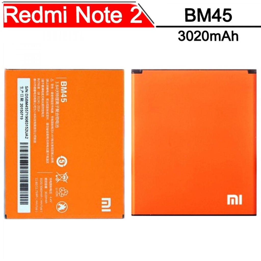 Baterai Xiaomi Redmi Note 2 3020mAh - BM45 (Replika 1:1)-Oren