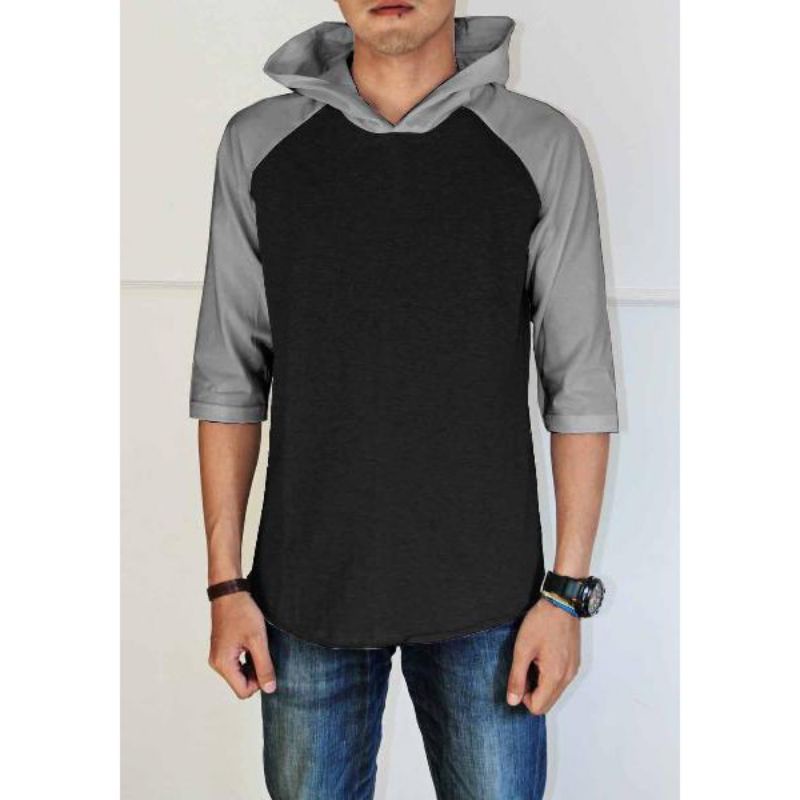 kaos Hoodie raglan lengan 3/4 size S-5XL