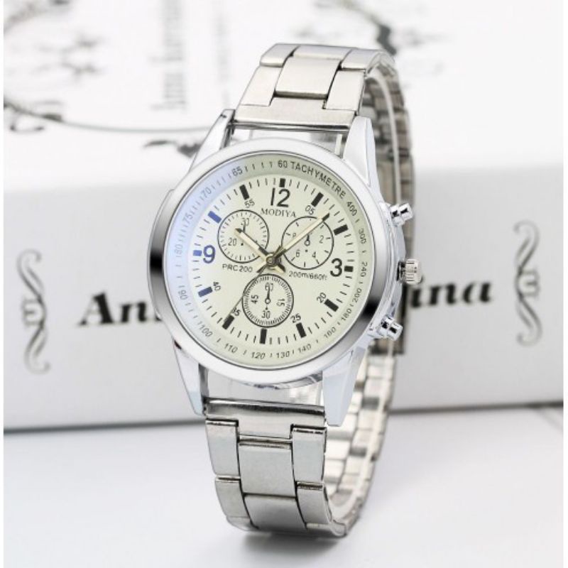 (Cod)Jam Tangan Pria Fashion Quartz Crono Variasi Strap Rantai/Stell(Dikirim Jakarta)