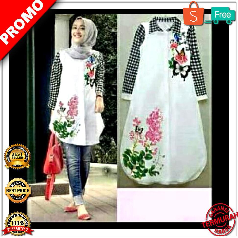 BEST SELLER TUNIK FLOWEN HITAM Baju Muslim Wanita Tunik Muslim BEST SELLER