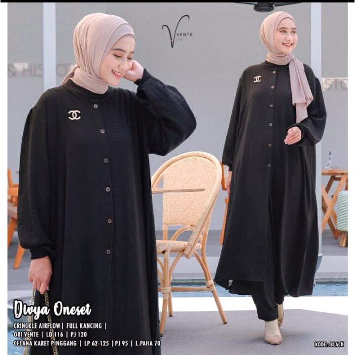 Orimoza One Set Ranum Crinkle-DIVYA LONGSET BLACK