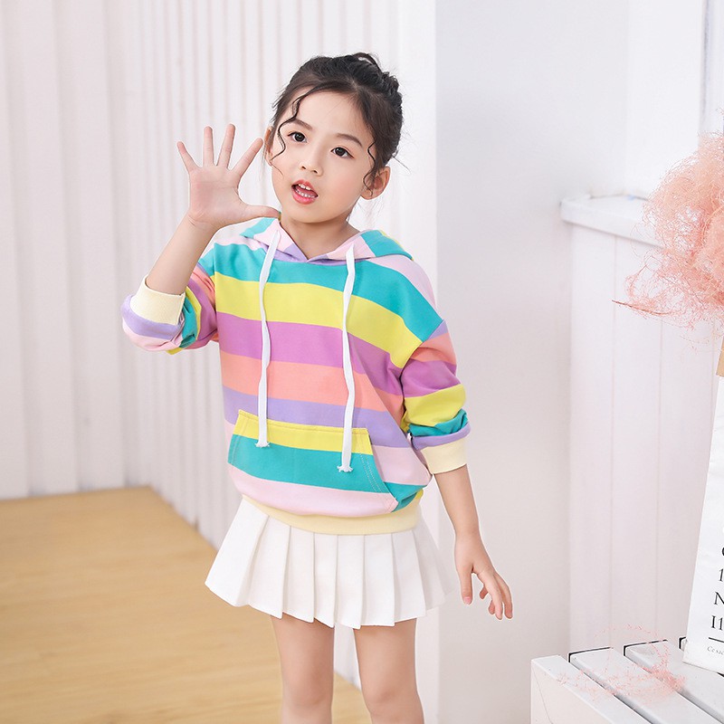 HappyOliver RAINBOW SWEATER atasan baju anak perempuan Hoodie lengan panjang import