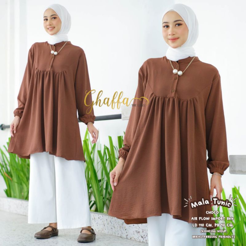 MALA TUNIC BY GHAFFA THE LABEL / TUNIK POLOS WANITA MUSLIMAH / Airflow import LD110