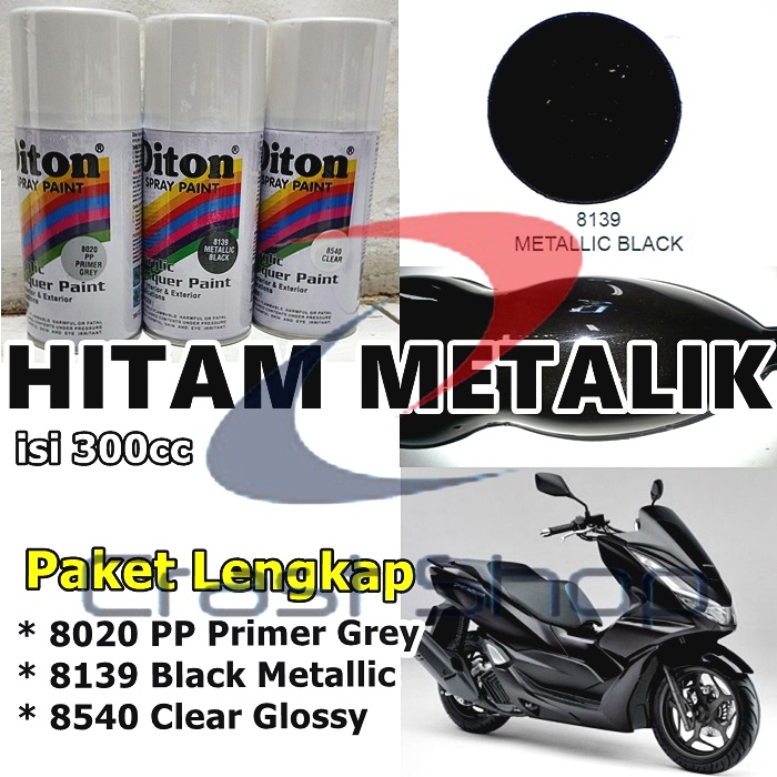 Paket Lengkap Cat Pilox Diton 8139 Black Metallic 300cc Warna Hitam Metalik Motor Mobil Sepeda