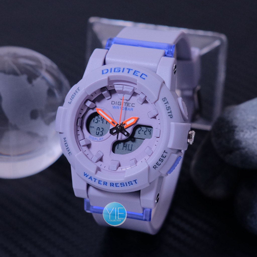 Jam Tangan Wanita Digital Analog Digitec Fashion BDA 4083 T Warna Ungu Muda Dual Time Original Anti 