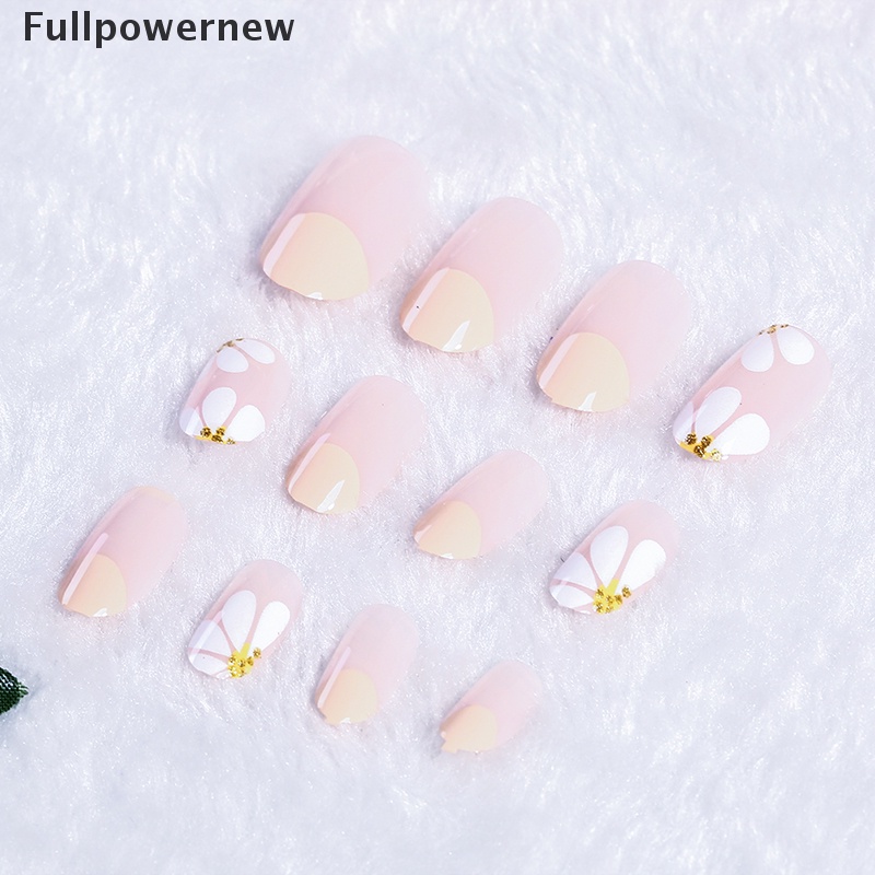 (FULL) 24pcs / Set Kuku Palsu Motif Bunga daisy Untuk Nail art / manicure Wanita