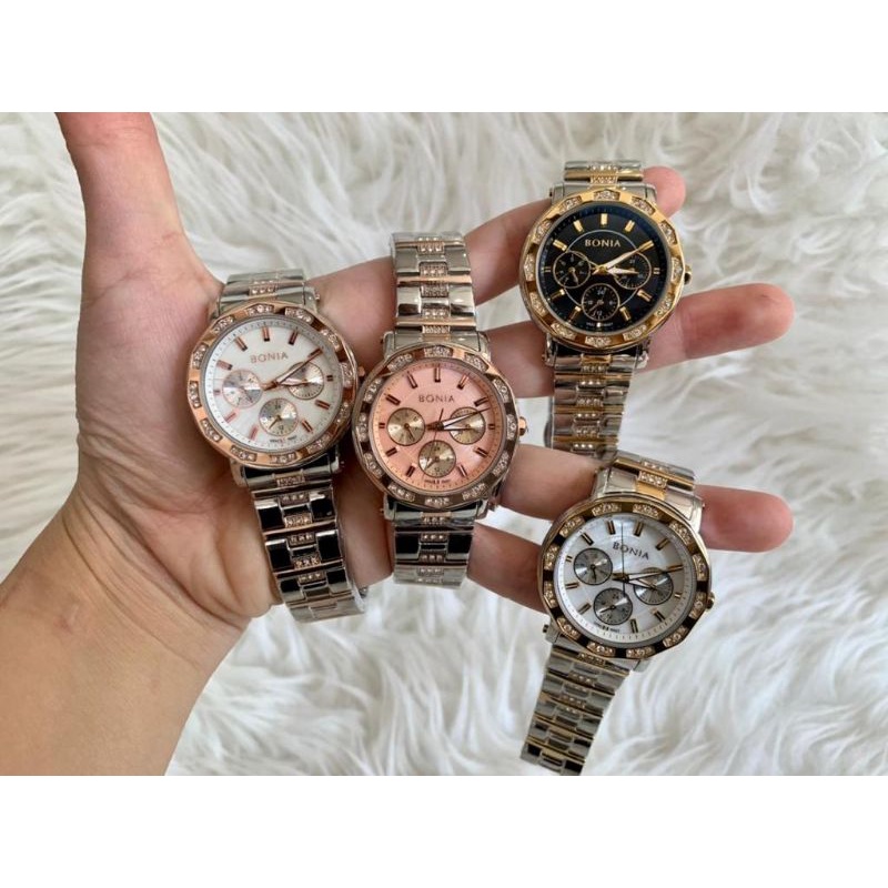 JAM TANGAN PRIA WANITA | RANTAI | KULIT | KARET | MURAH | BONIA TIPE-10427 STAINLESS STEEL ORI