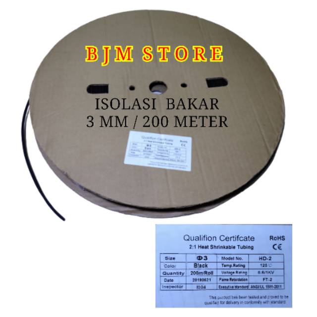 Isolasi Bakar - Selongsong Bakar 3MM 200 M - Heat Shrink 3mm (1 Roll 200 Meter )