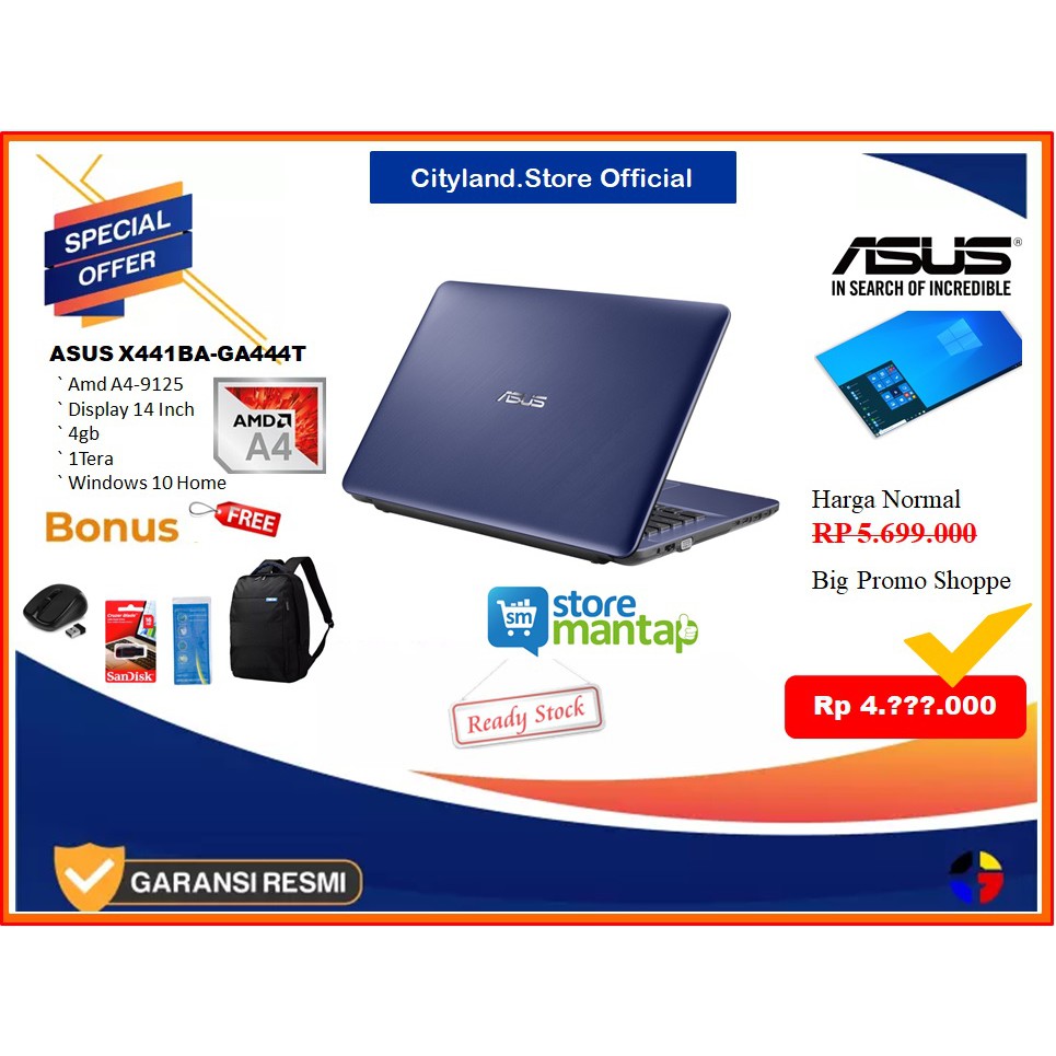 Laptop Asus X441ba AMD A4-9125 4GB/1000GB Windows 10 64 byte 14
