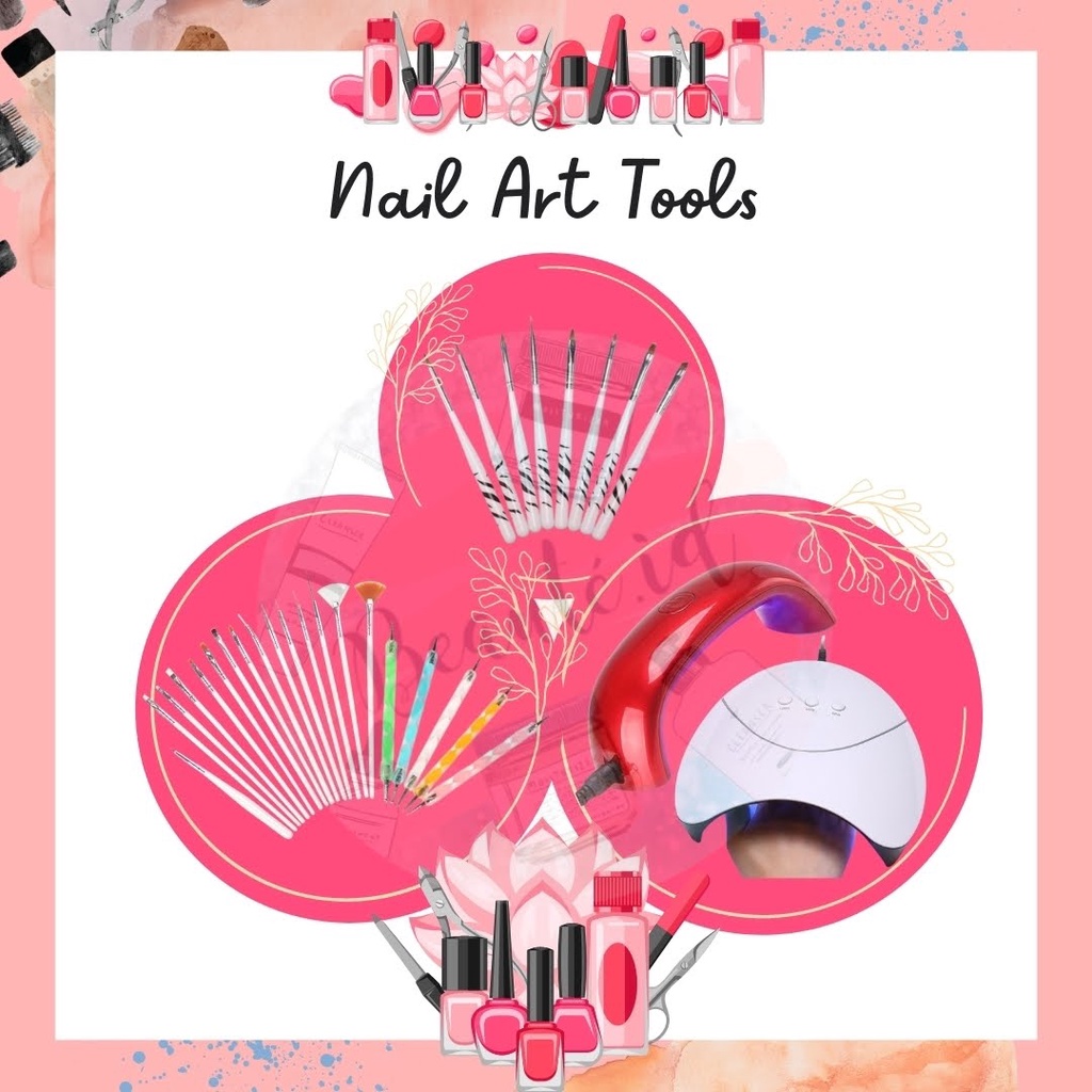 Kuas Brush Kuku Set Nail Art Dotting Tools Isi 8 in 1 / 20 in 1 Alat Manicure Pembuat Penghias dan Pengering Kutek 9W / 36W