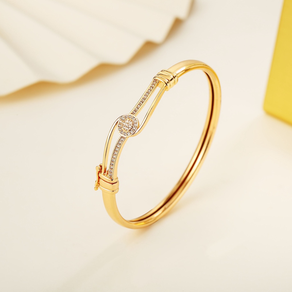 Y071【Pengiriman di tempat】Gelang Wanita Model Baru Emas/Titanium/Anti Luntur Gelang Dewasa Murah Mata Zirkon Gelang Lapis Emas Imitasi