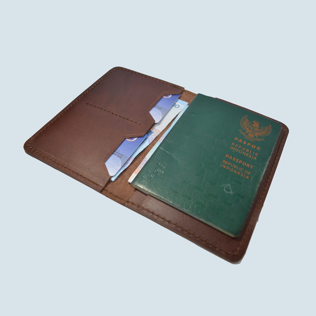 dompet passport - passport cover simpel kulit sapi asli warna coklat